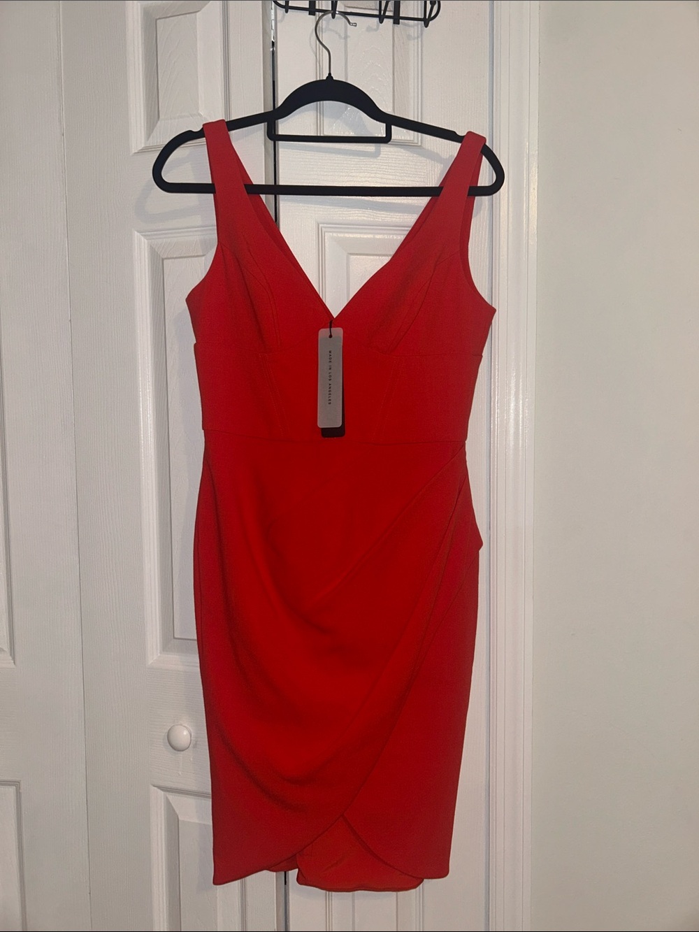 Black Halo Red V-Neck Midi Sheath Dress